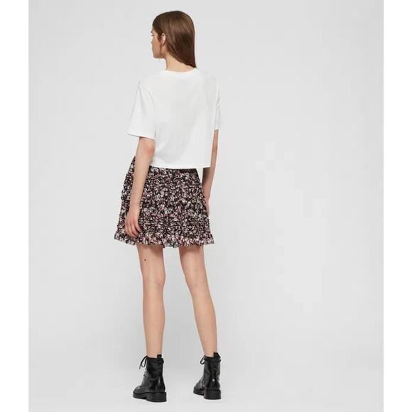 All Saints Mini Skirt Small Black Multi Printed Ruffle Sanse Freefall Skirt - Picture 4 of 7